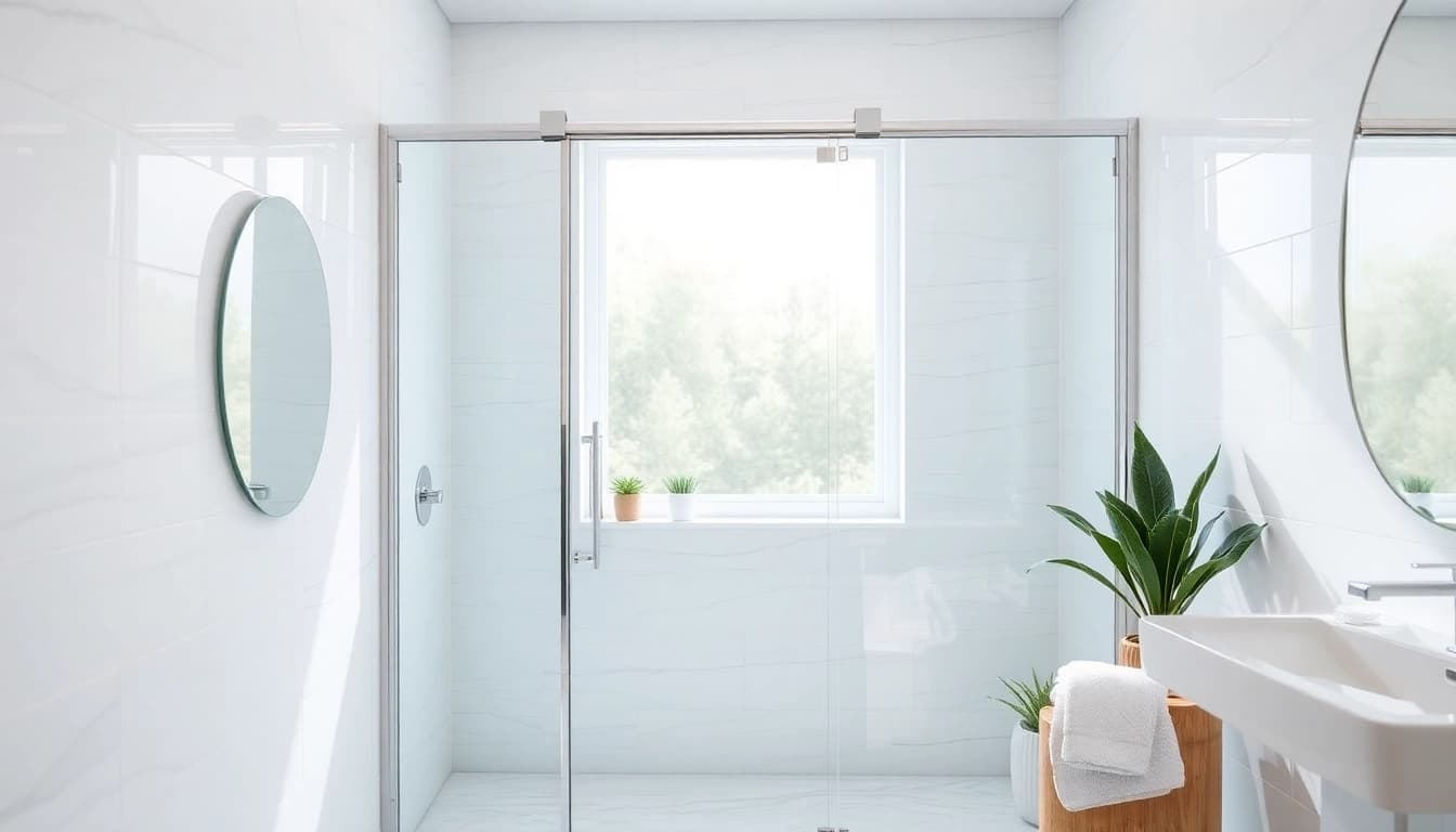 Enhance your bathroom with a semi-frameless shower screen featuring sleek glass design and modern finishes.
