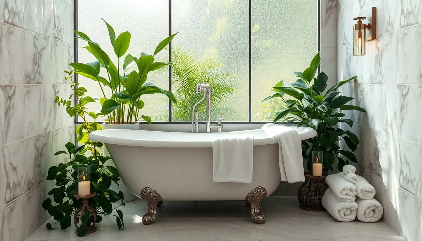 Revitalizing bathroom remodeling with clawfoot tub and tranquil ambiance.