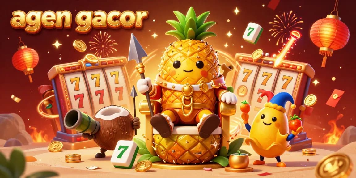 Engage with agen gacor in this vibrant casino scene featuring slot elements and animated characters.
