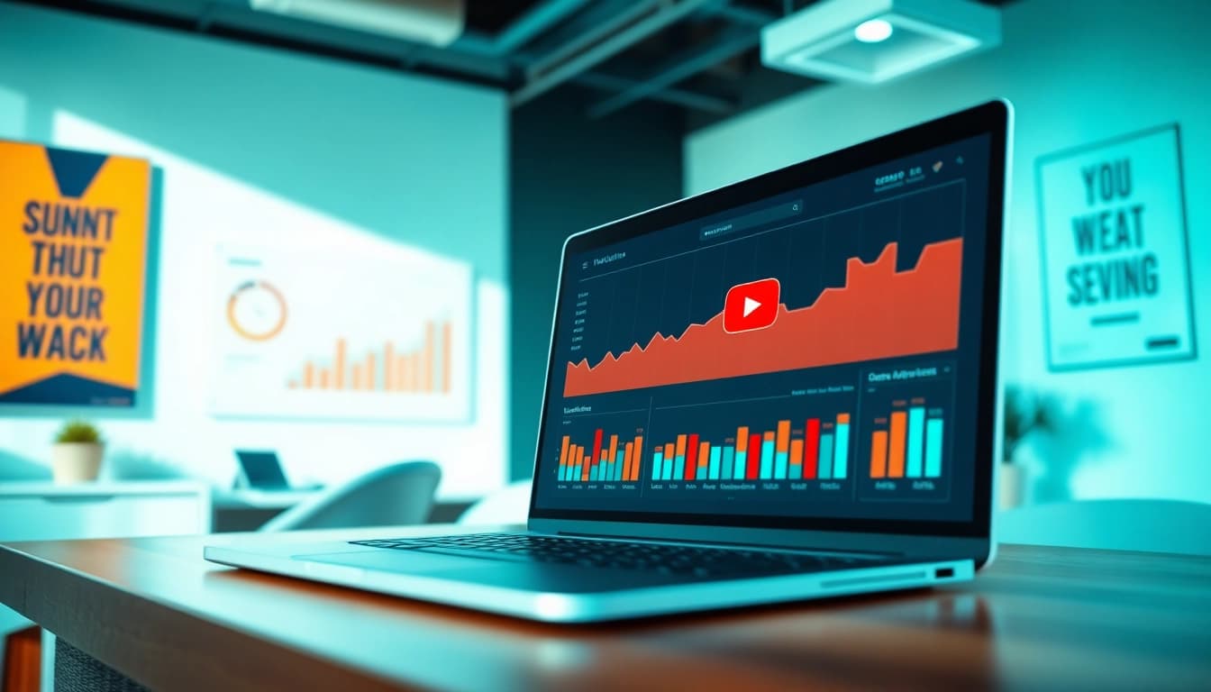 youtube 再生回数 購入を強調したデジタルマーケティングのダッシュボード。