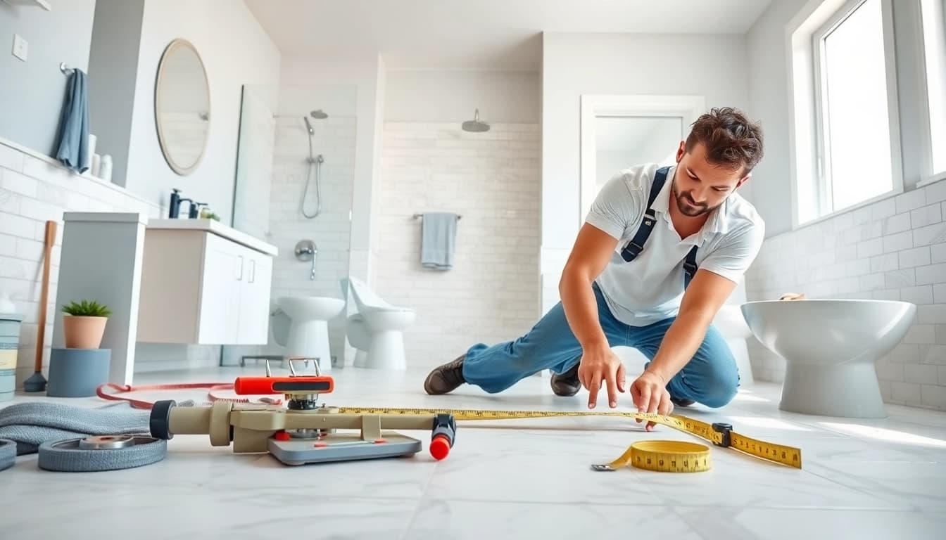 Bathroom contractors near me working on a modern bathroom renovation project.