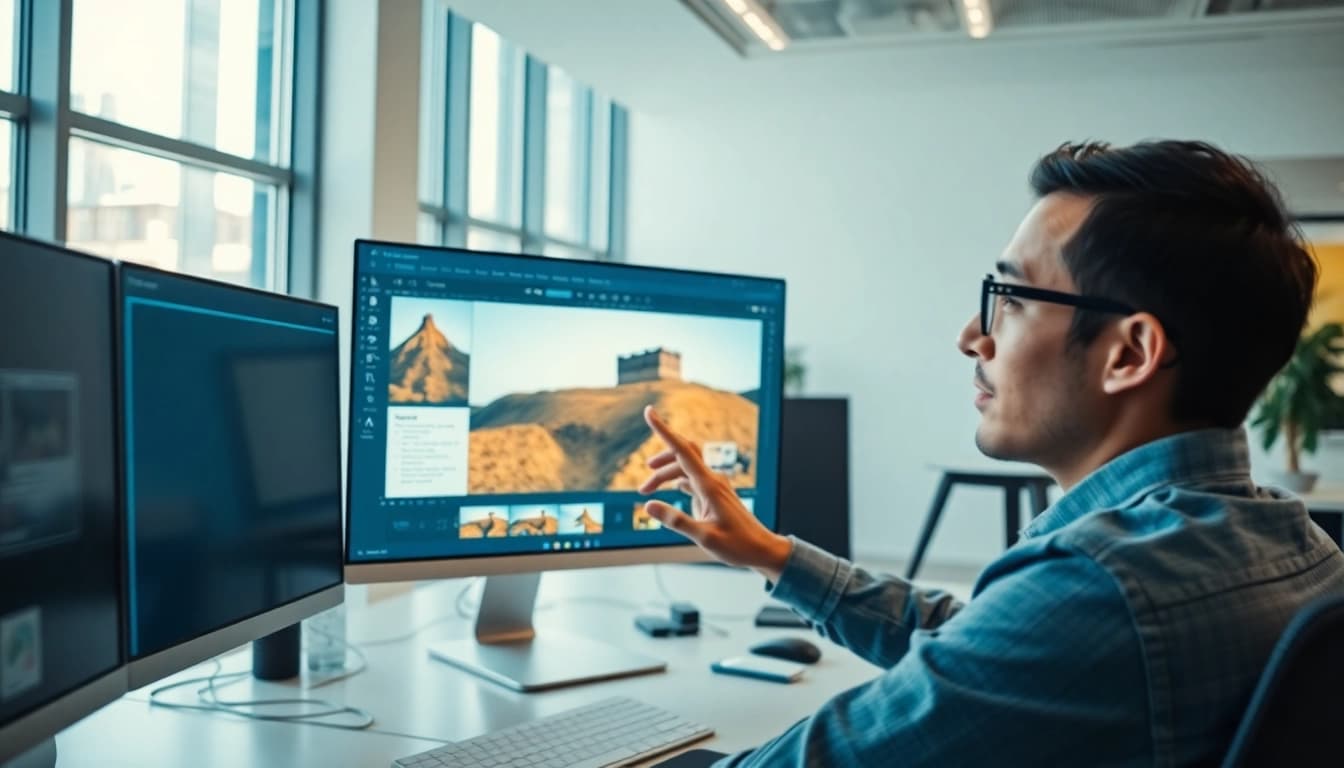 Nano Banana Pro in use: a user expertly editing images in a modern office setting.