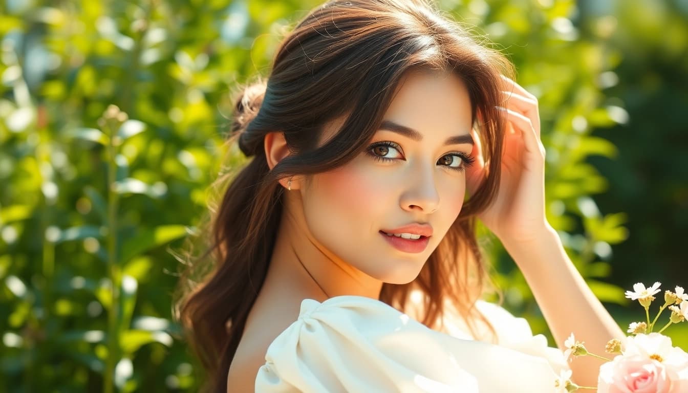 Envision a model illuminated by bright natural light in a picturesque outdoor setting through light & airy photography.