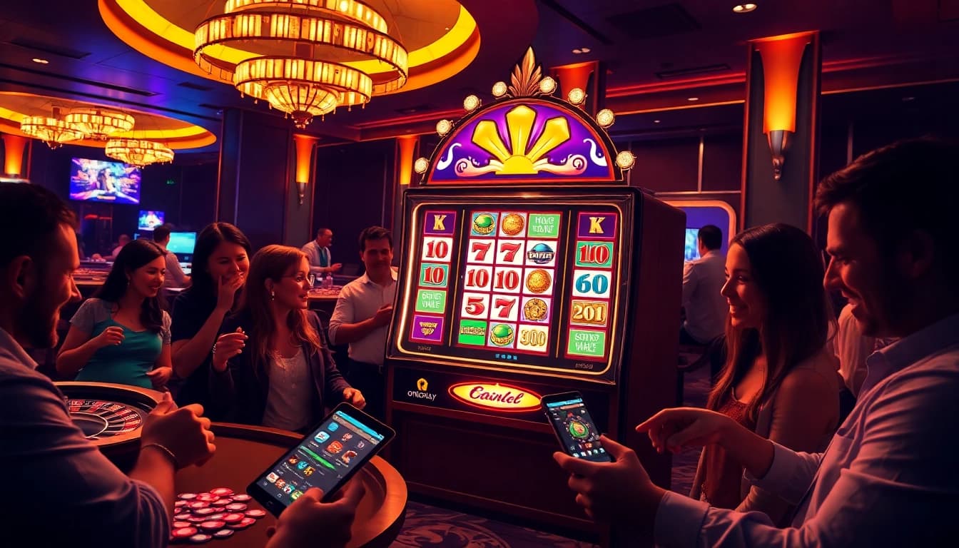 Experience the excitement of onicplay's slot machines in a luxurious casino setting.