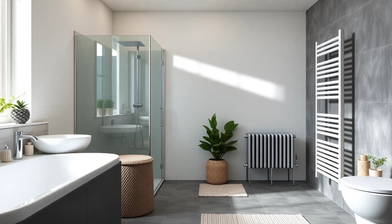 Gestalten Sie mit sonni sanitär Ihr Traum-Badezimmer mit eleganten Duschkabinen und Heizkörpern.