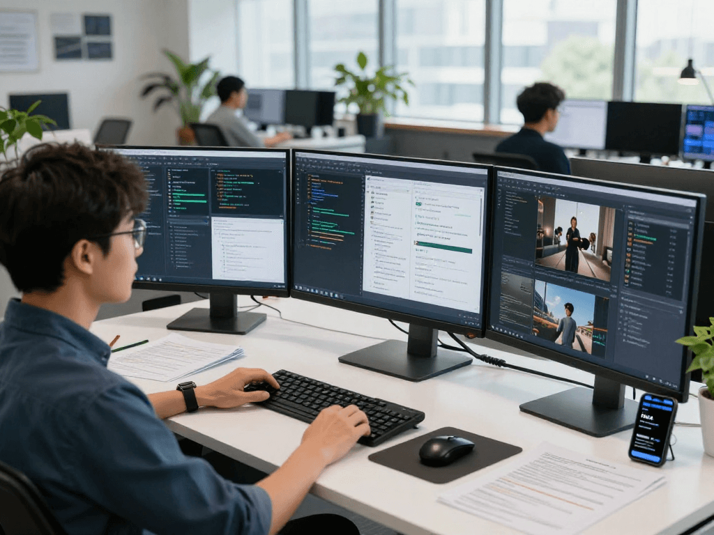 AI detector in use within a modern tech workspace, showcasing content moderation analytics.