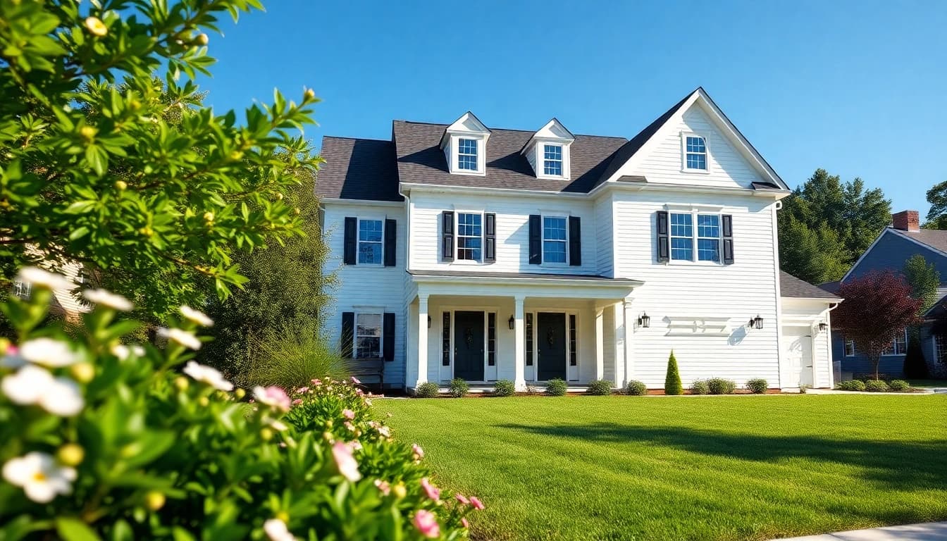 Admire the beauty of a Sharon Custom Colonial New Build with classic architecture and lush landscaping.
