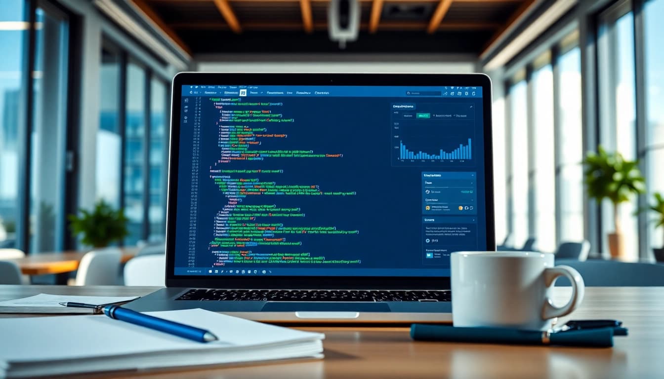 Showcase of a linkedin search results scraping tool in a modern office setting, featuring data visuals.