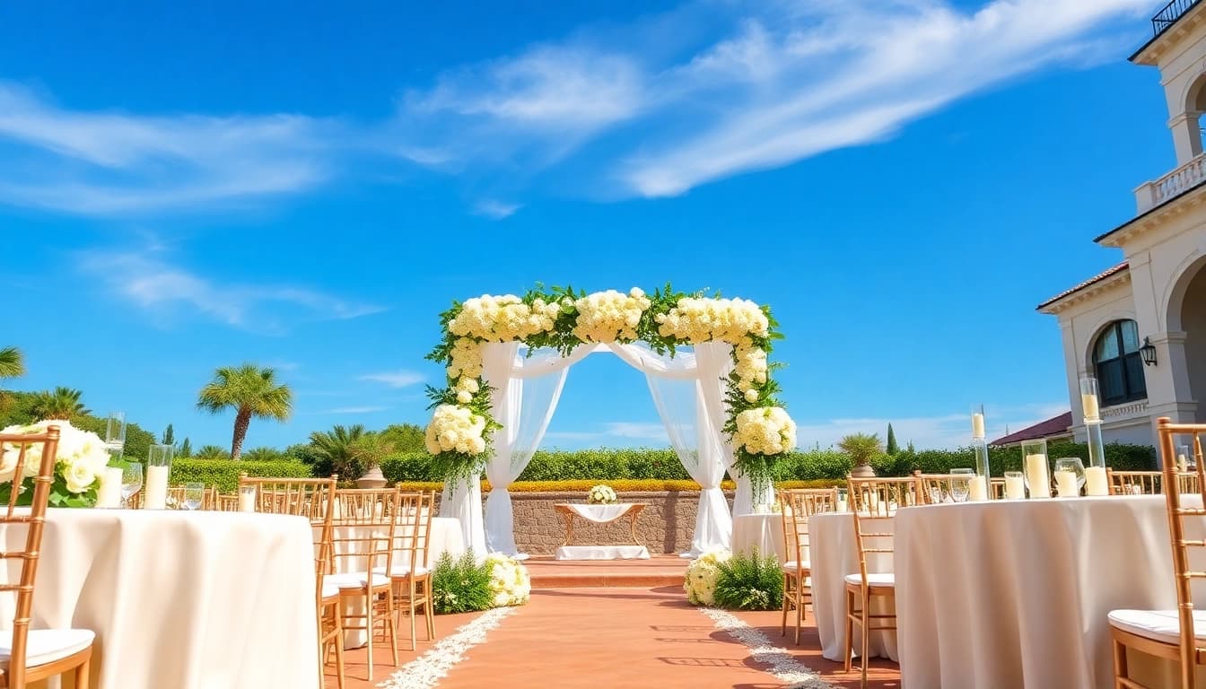 Beautiful wedding scene at a Jacksonville Wedding Venue, featuring an elegant altar and floral arrangements.