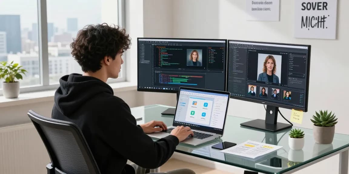AI engineer using an innovative ai image checker tool in a modern workspace