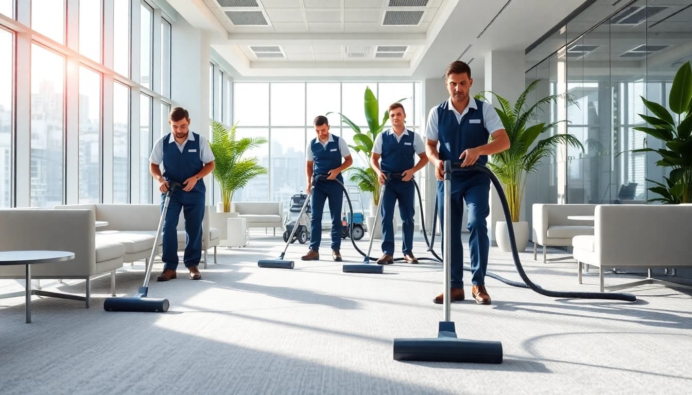 Efficient commercial carpet cleaning in a modern office showcasing bright colors and professional atmosphere.