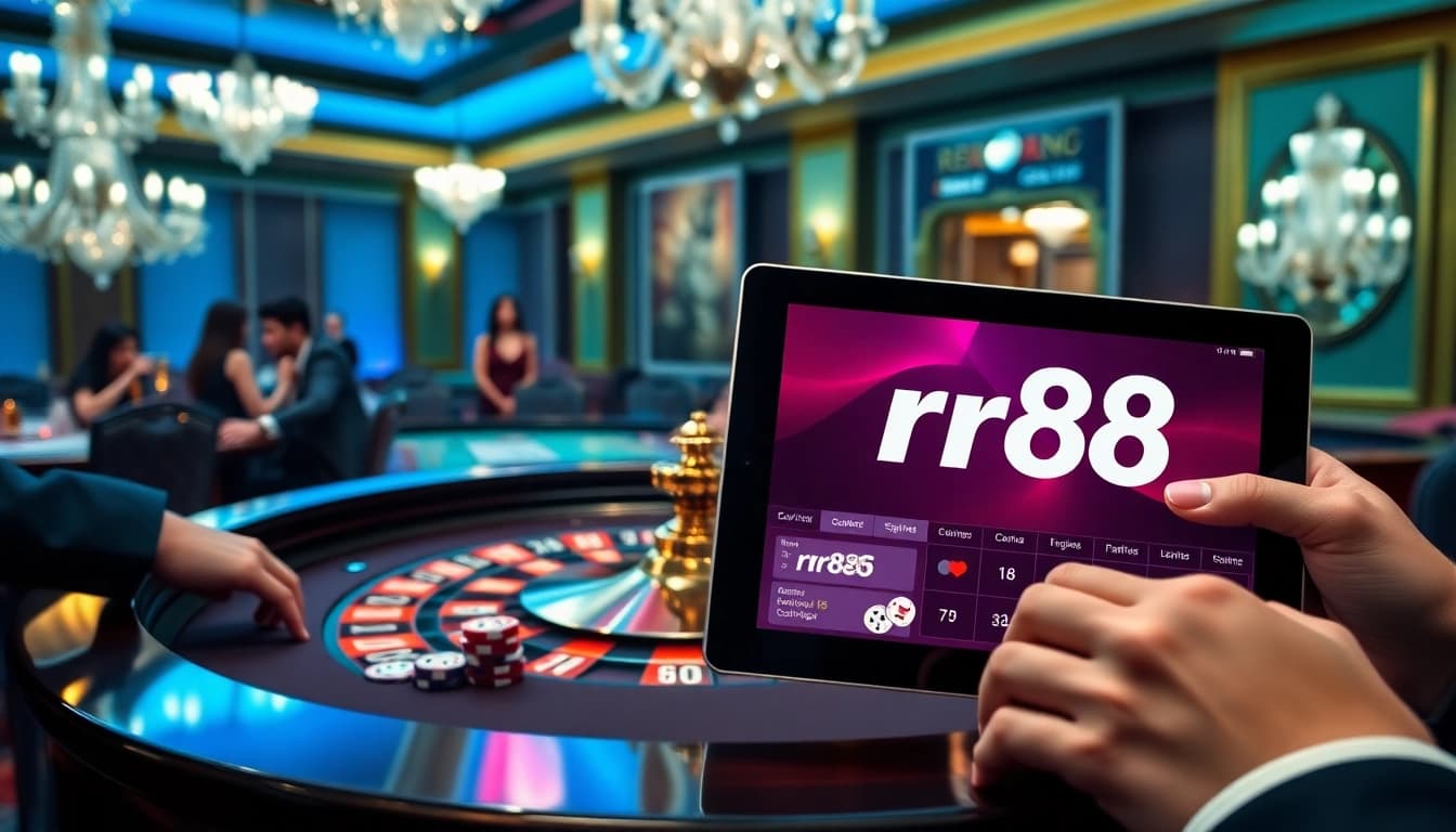 Players enjoying a luxurious rr88 casino experience with poker chips and roulette wheels.