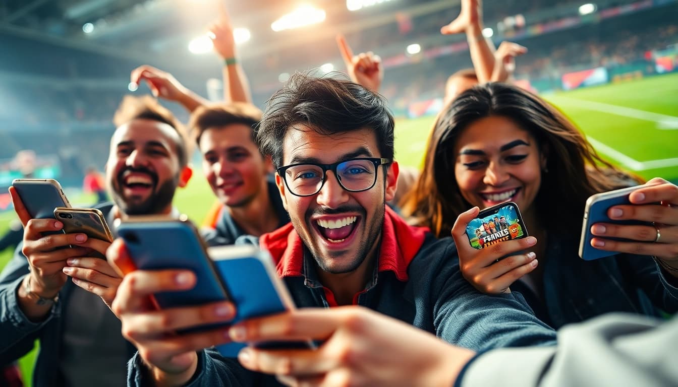 Engaging scene showcasing best sports betting sites in India on mobile devices with enthusiastic users.
