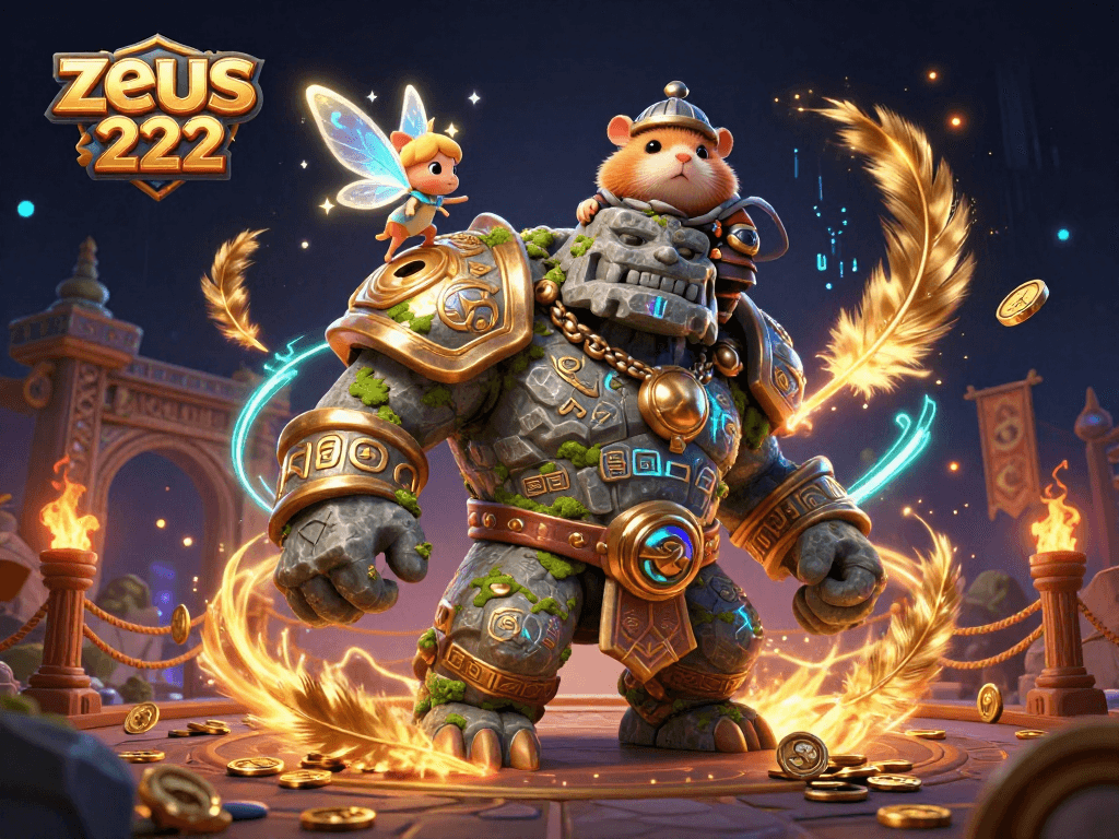 Experience the magic of zeus 222 with this vibrant 3D scene featuring an animated golem and fairy!