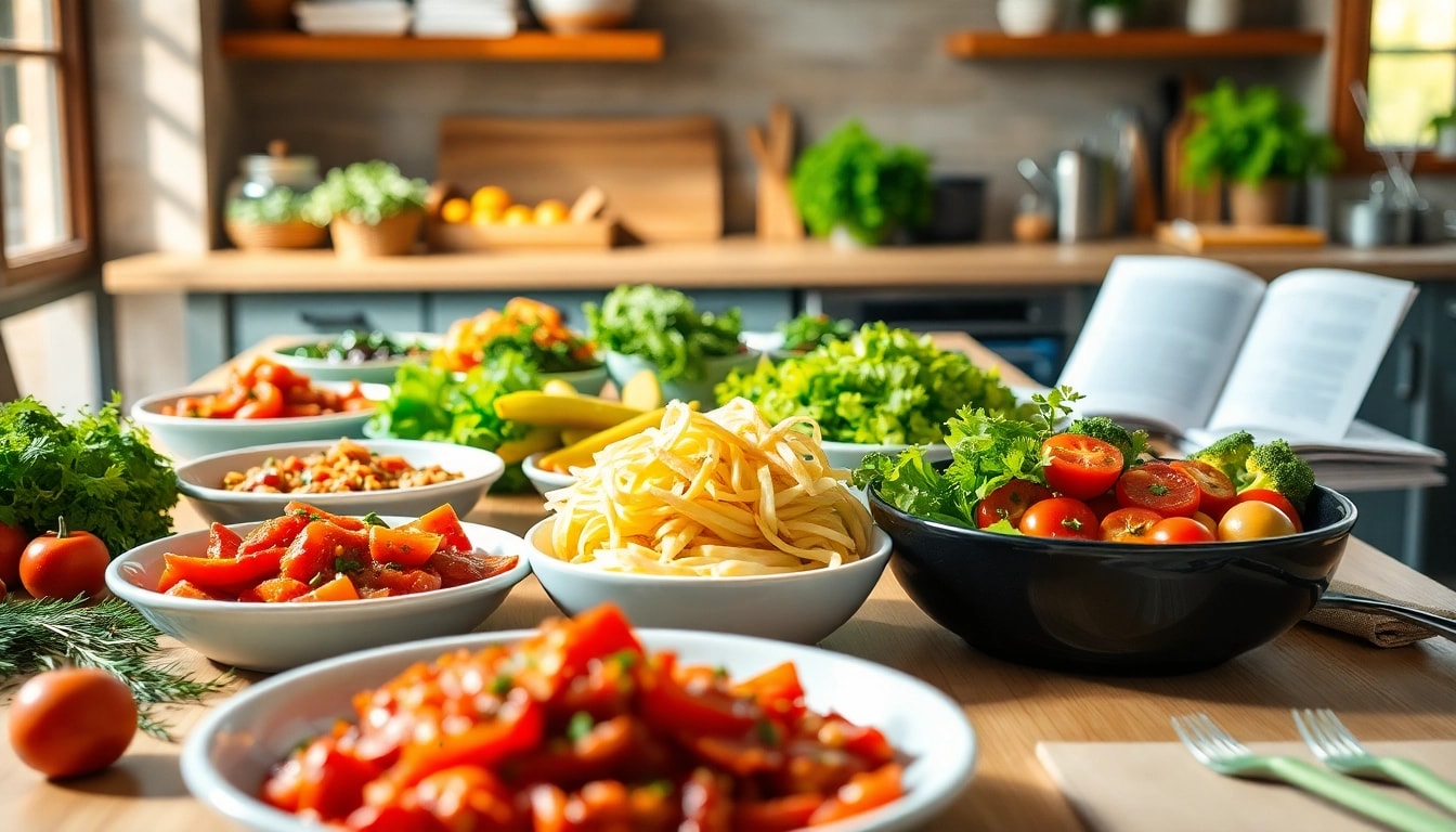 Discover fascinating dish facts while enjoying a vibrant kitchen setting with colorful dishes.