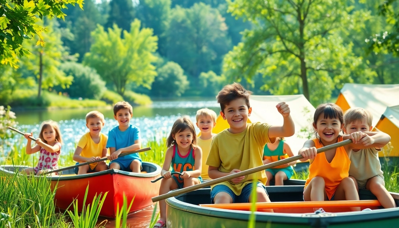 Kids enjoying various activities at a coed summer camp, creating joyful summer memories.