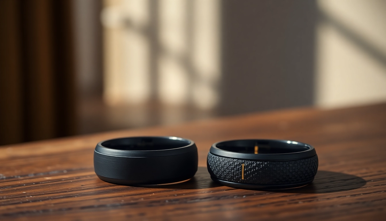 Showcase of exquisite Black Zirconium Rings highlighting their sleek design and unique textures.
