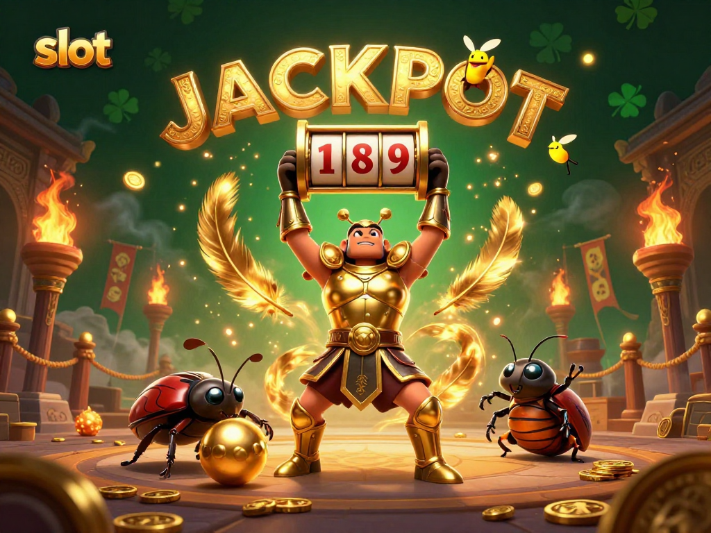 Experience slot excitement with vivid 3D hercules beetle and jackpot visuals at the casino.