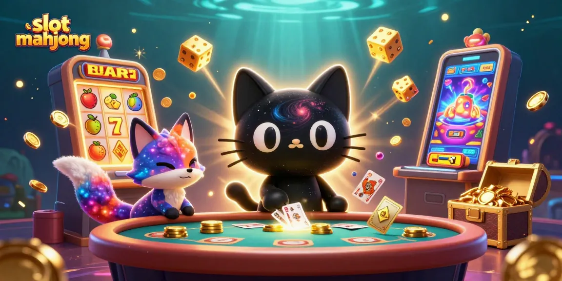 Engage with slot mahjong as whimsical characters compete at a vibrant cosmic casino table.