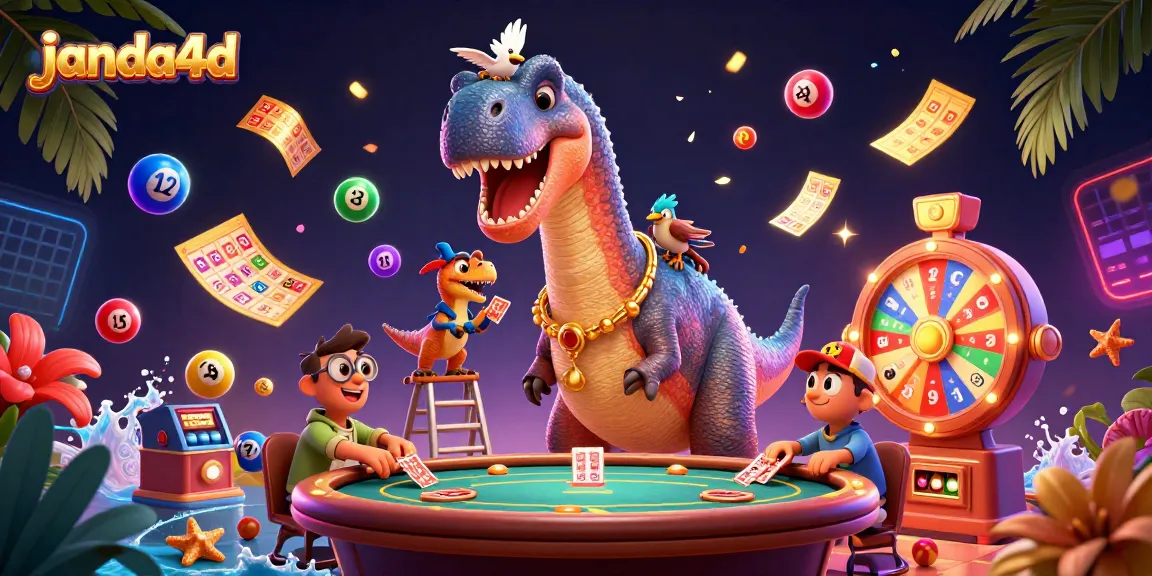 Permainan janda4d yang menyenangkan dengan dinosaurus dan kartu poker dalam suasana kasino yang meriah