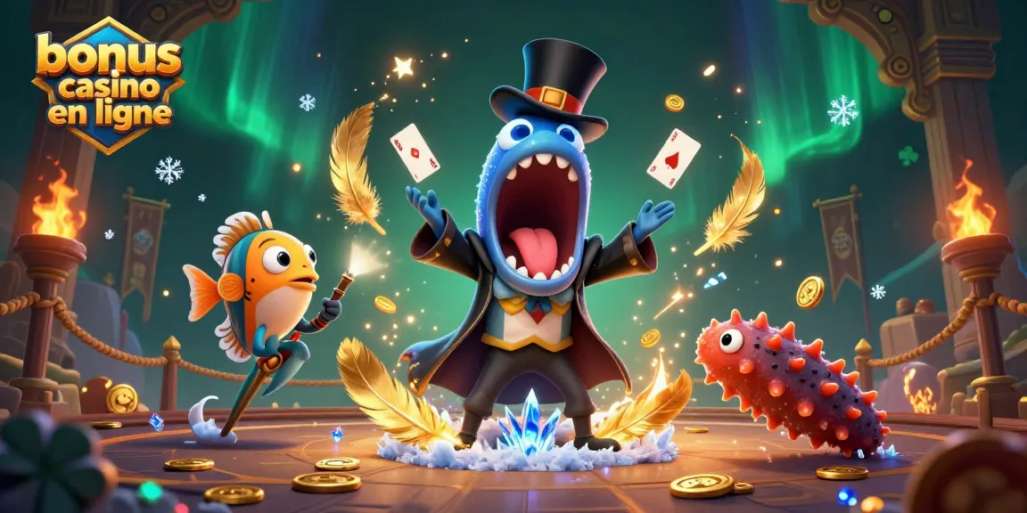 Visualisez un spectacle de magie sous-marin avec un bonus casino en ligne captivant en arrière-plan.