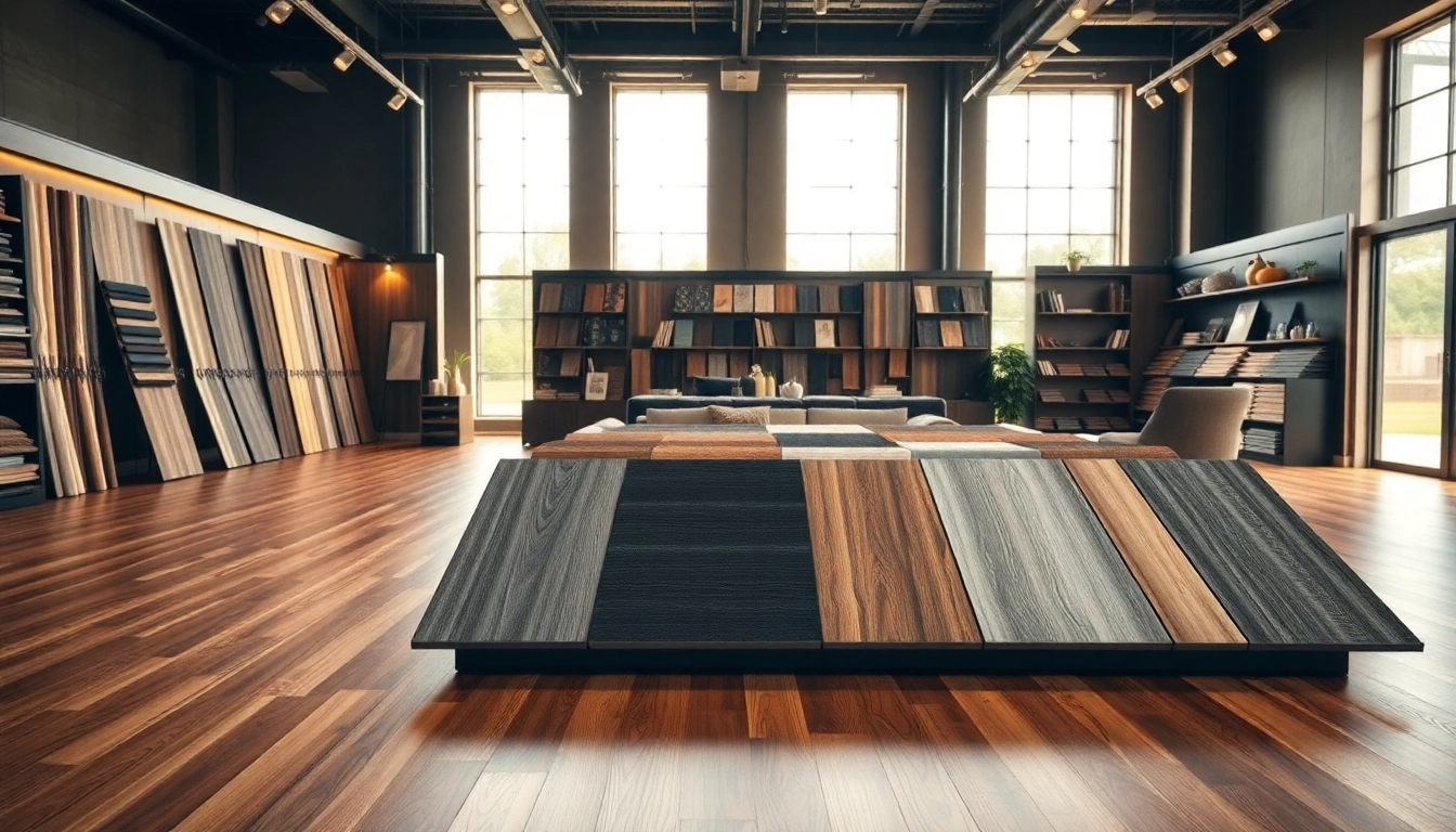 Discover stylish flooring near me in a luxurious vinyl flooring showroom, showcasing various textures.