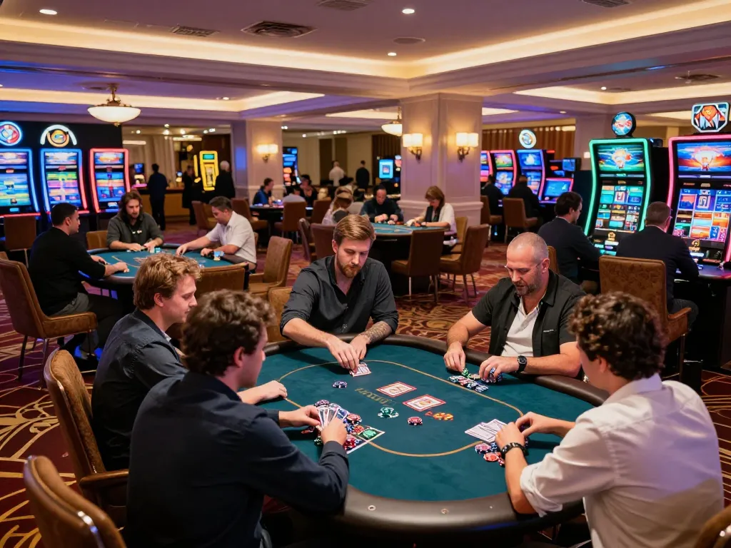 Players enjoying casino gratis senza registrazione at vibrant poker tables, immersed in exciting gameplay.