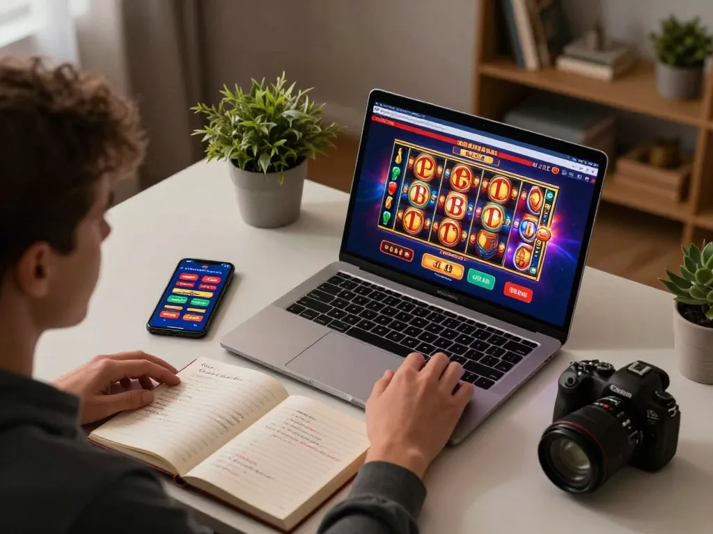 Engaging gameplay at online casinos in Canada reddit with vibrant slot reels displayed on a laptop