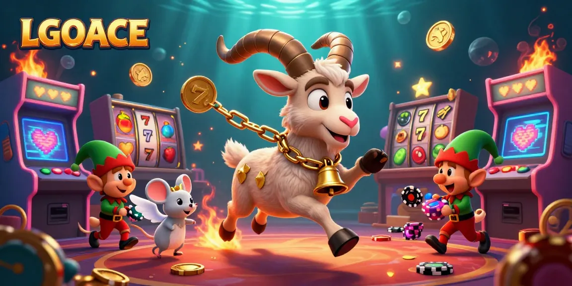 LGOACE showcases a festive 3D illustration of a Krampus goat running a holiday-horror casino with quirky characters grabbing poker chips.