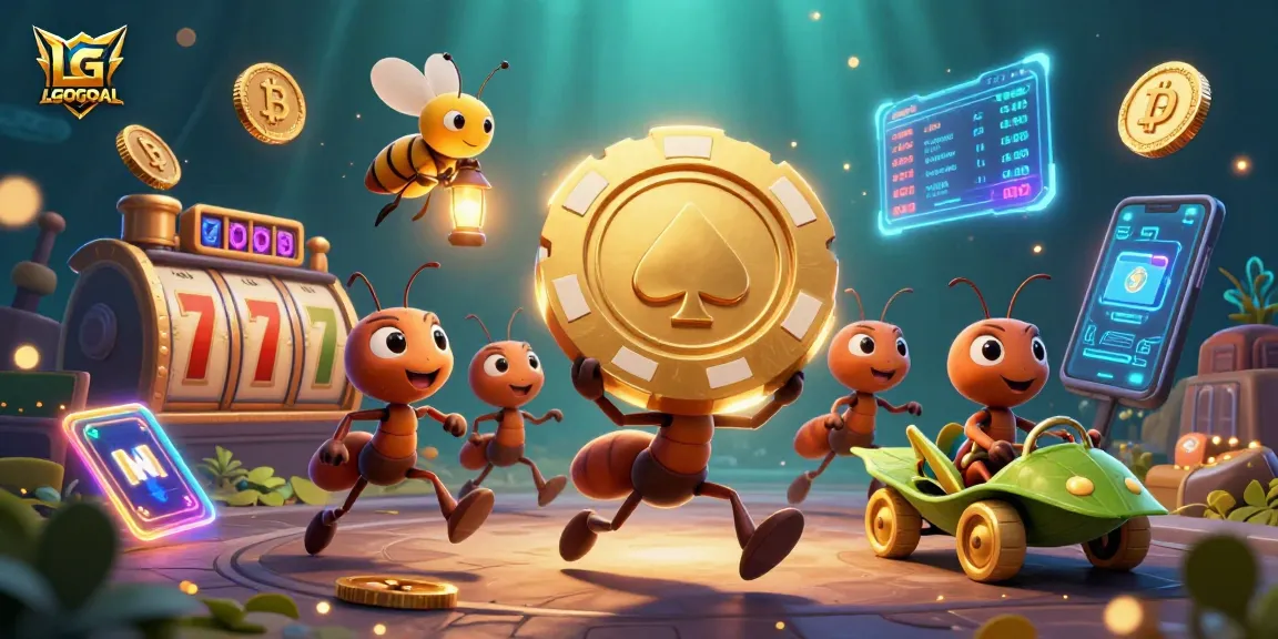 Experience the thrill of LGOGOAL as ants seize a golden poker chip in a lively casino heist.