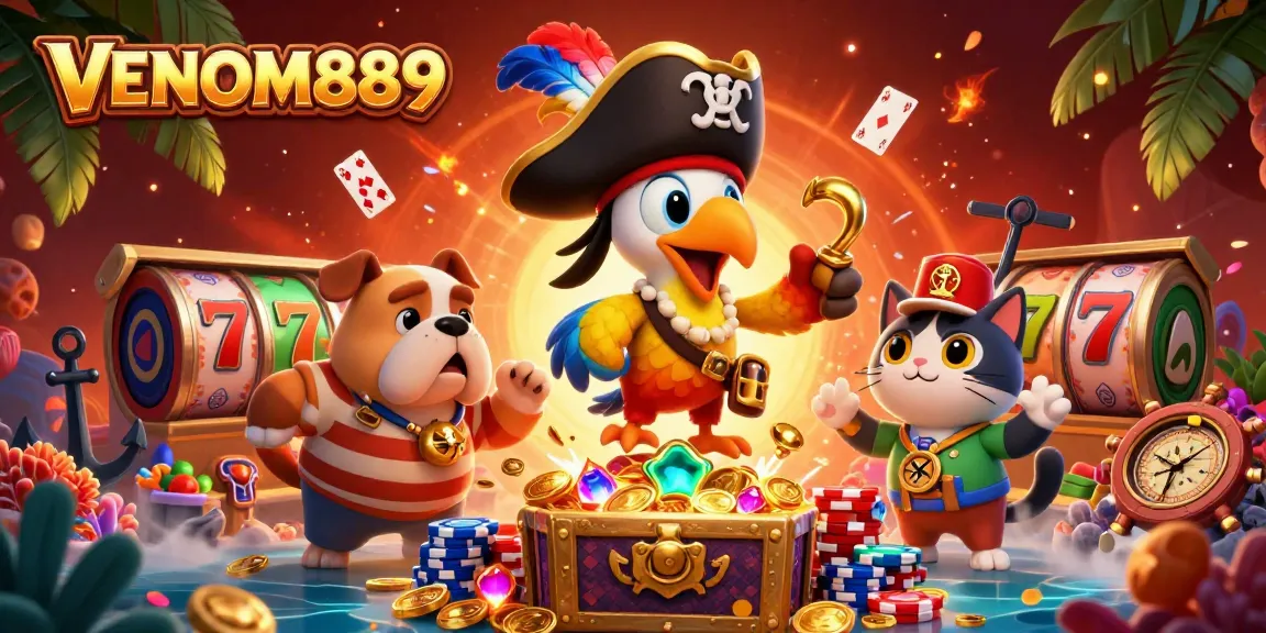 Experience action and rewards with VENOM889 in this vibrant 3D casino illustration.