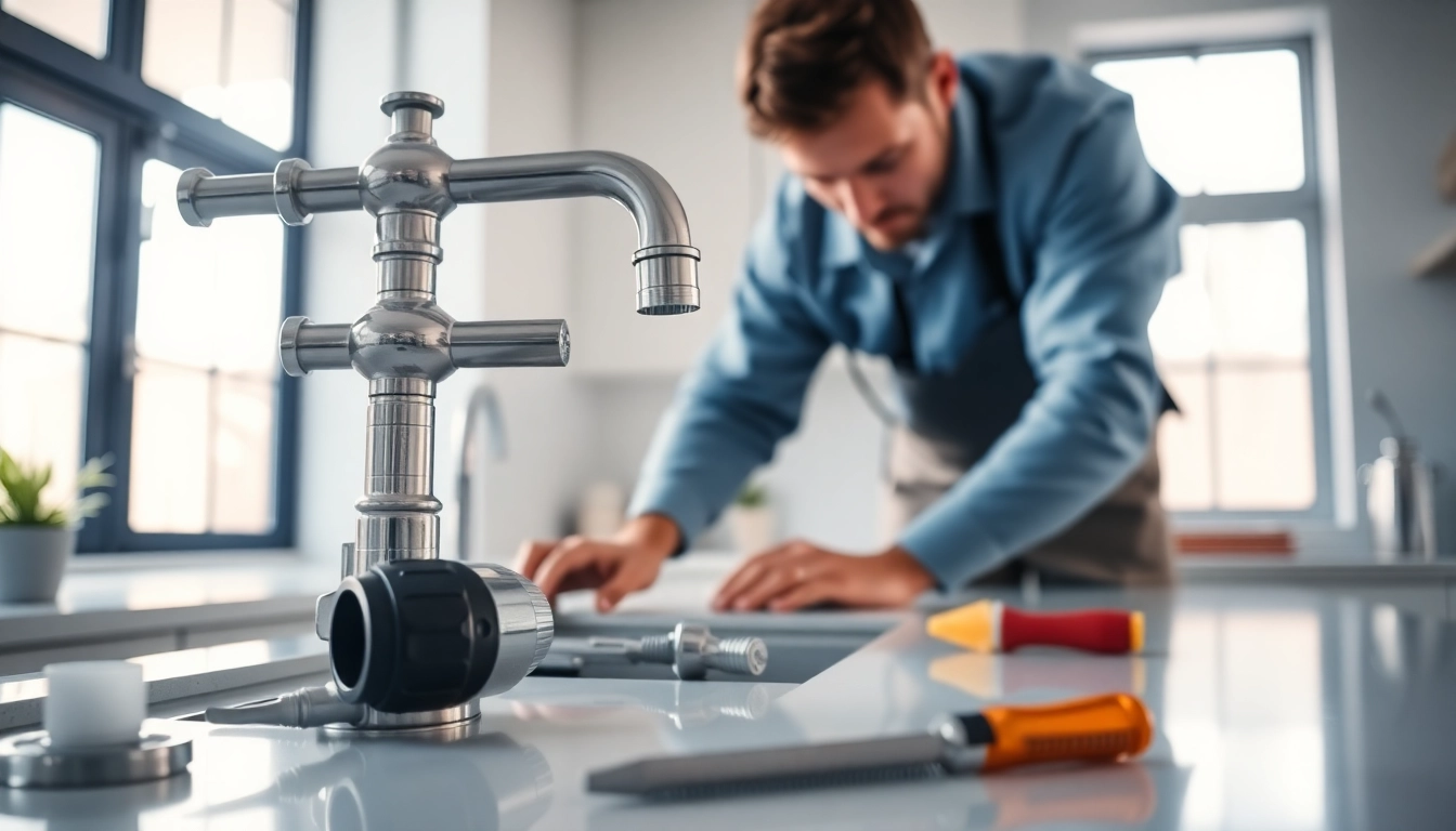 Plumbing knightdale service with a professional plumber working in a modern kitchen setting.