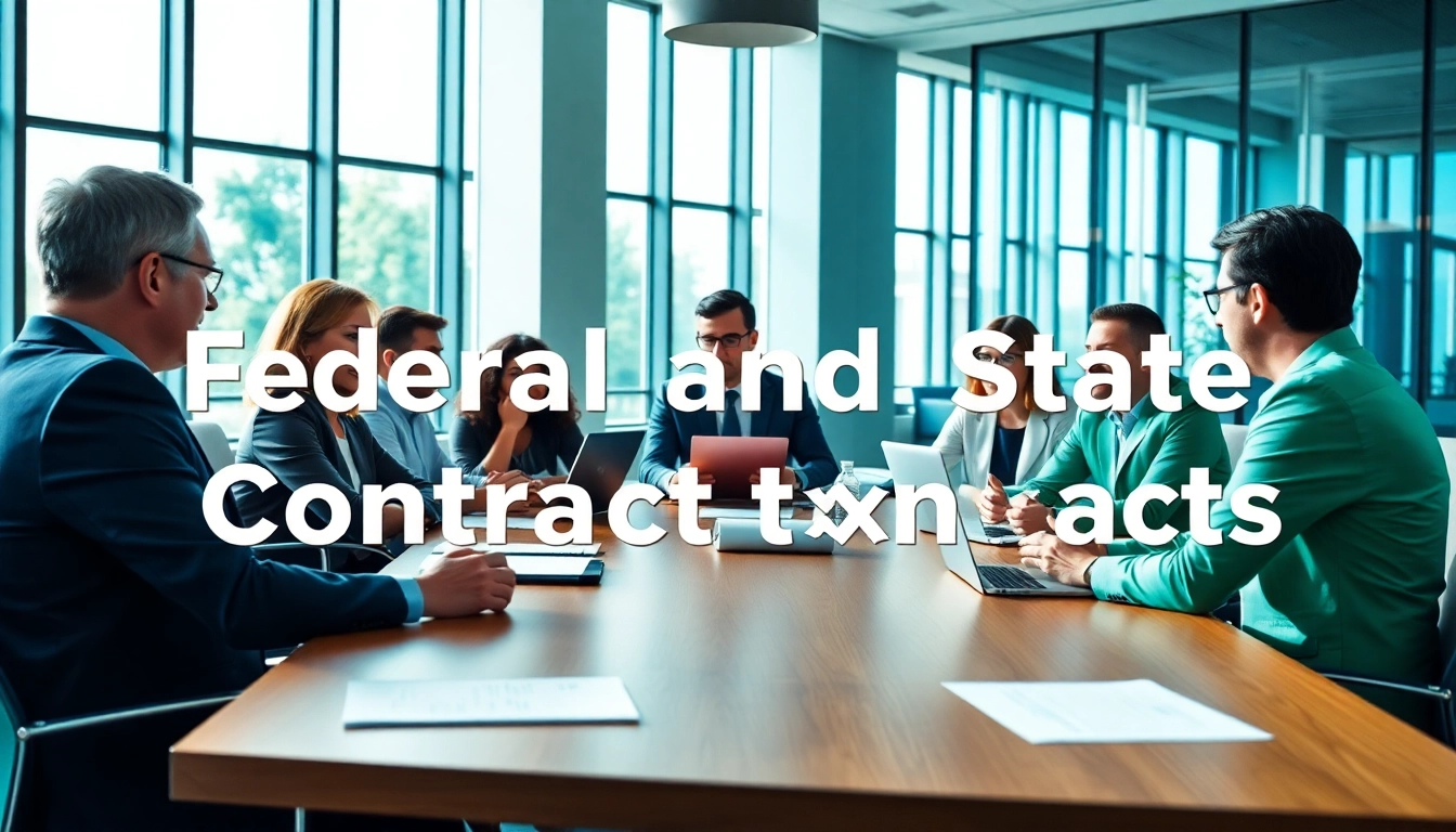 Discuss strategies for Federal and State contracts in a collaborative business meeting setting.