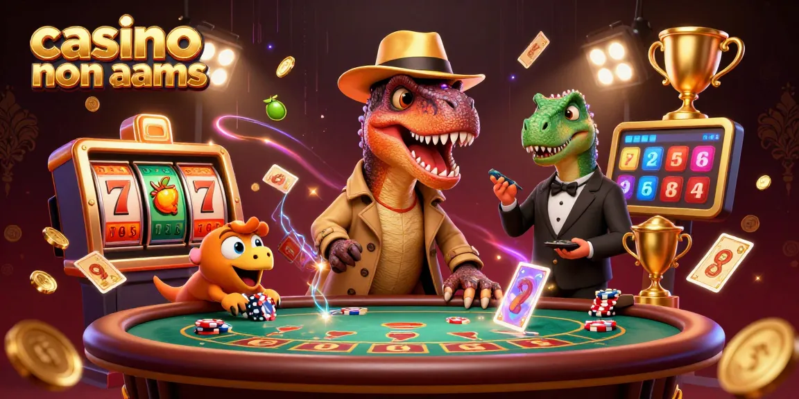 Gioca ai casino non aams con un velociraptor contatore di carte e un pit boss stegosaurus in un'illustrazione vivace.