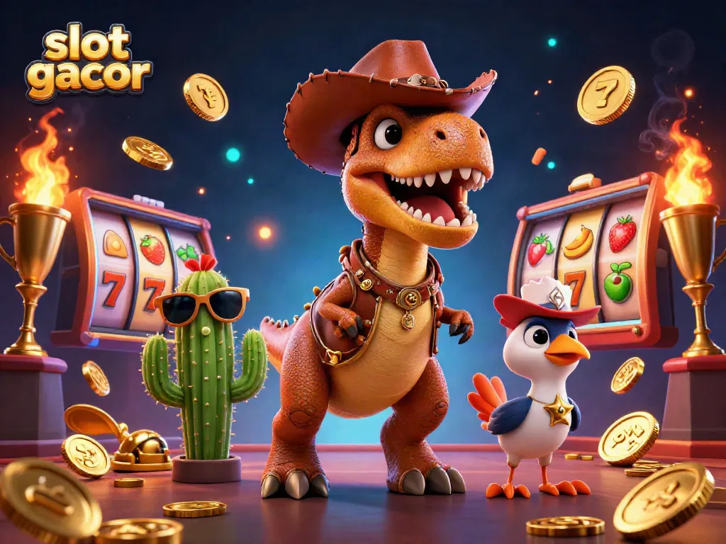 Experience the thrill of slot gacor with engaging characters and dynamic casino elements in a vibrant 3D scene.