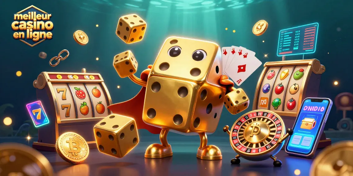 Profitez du meilleur casino en ligne avec une scène animée de dés dorés et de symboles de jackpot.