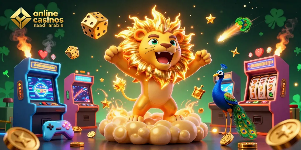 Experience thrilling online casinos in Saudi Arabia with vibrant scenes of winning and adventure.