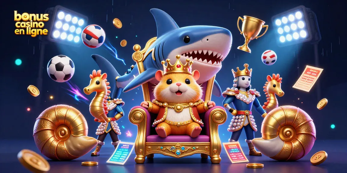 Visualisez le bonus casino en ligne avec un roi hamster en corail sur un trône de dent de mégalodon.