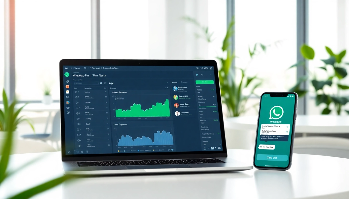 What is a CRM for WhatsApp integrated into a modern office setup with devices displaying customer interactions.