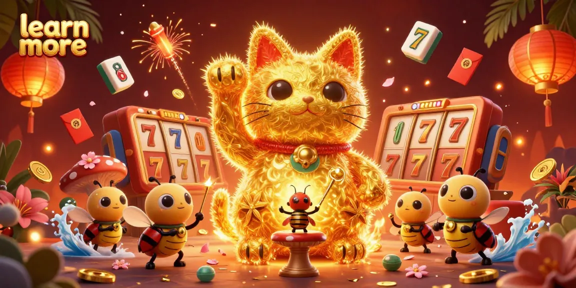 Learn more about thrilling online slots with a giant lucky cat, captivating slot reels, and festive casino symbols