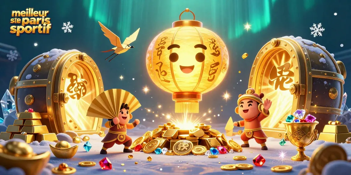 Découvrez le meilleur site de paris sportif avec des personnages animés entourés de trésors et de lumières scintillantes.