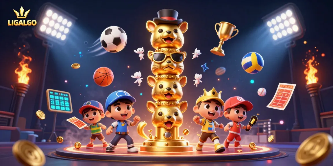 LIGALGO unleashes thrilling gameplay with vibrant sports elements, featuring a dynamic casino-themed totem pole.