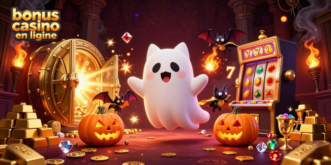 Un chat fantôme amical et une chauve-souris vampirique entourés de jackpots dans un bonus casino en ligne.