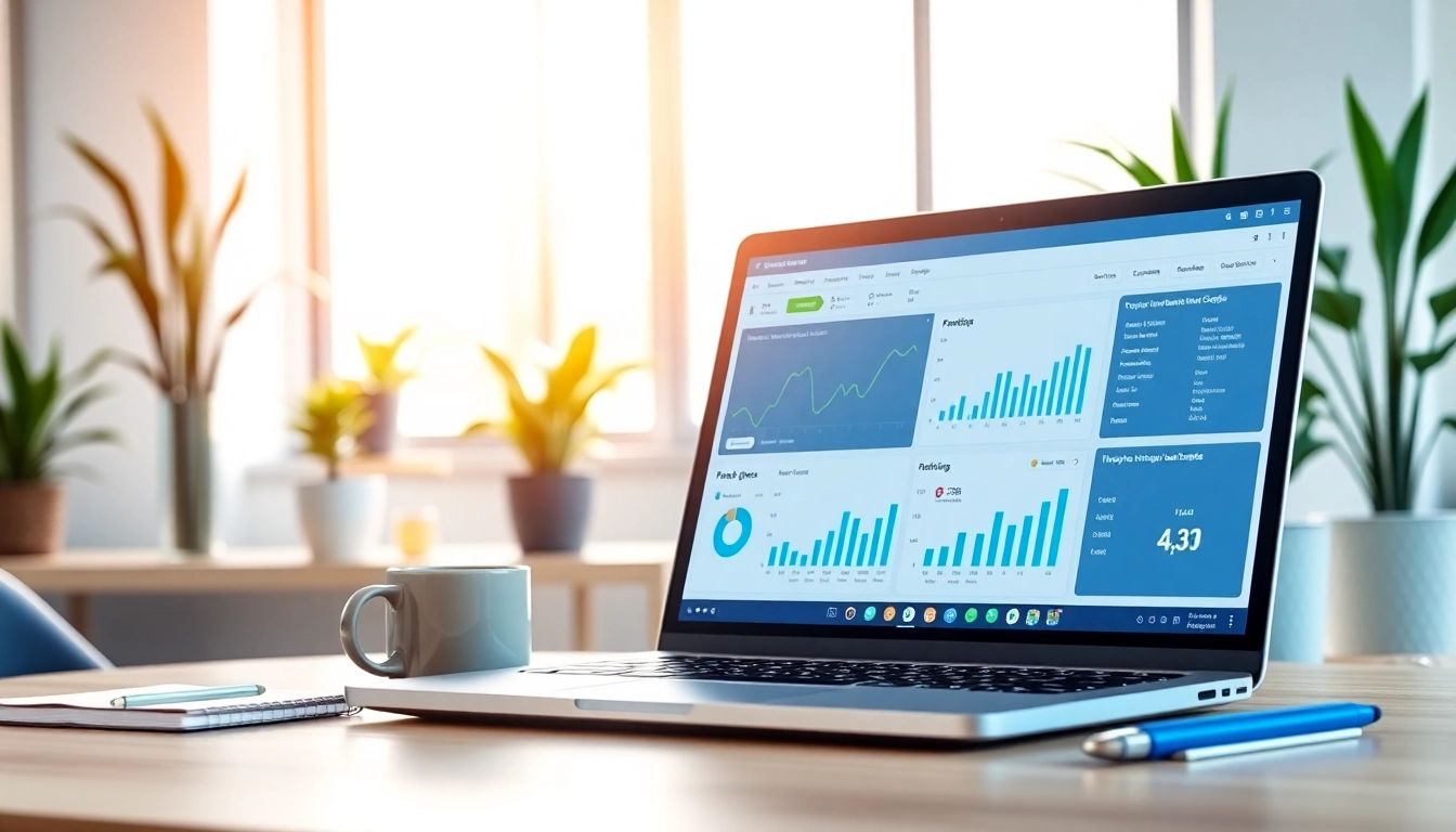 Analyze performance with an advanced smm panel interface on a laptop in a modern office.