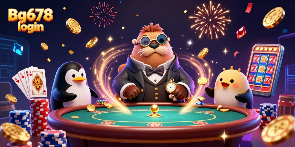 Win big with Bg678 login at an underwater casino featuring a walrus, penguin dealer, and pufferfish player.