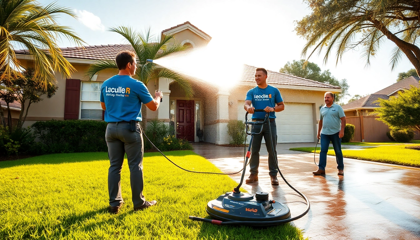 Pressure wash team revitalizing a home exterior in Kissimmee, FL.