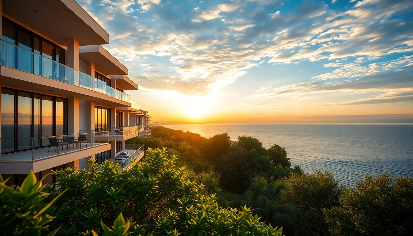 View of stunning Alanya flats for sale with Mediterranean Sea in the background at sunset