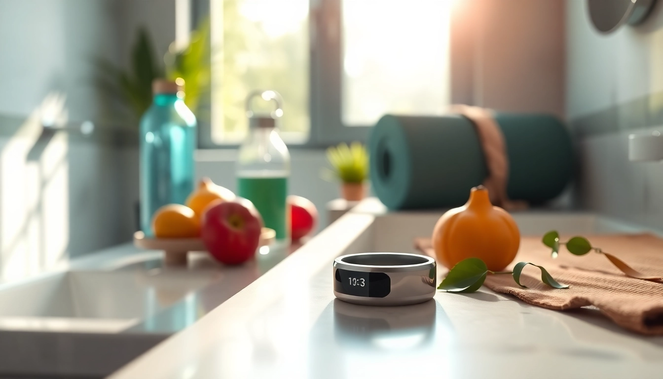 Showcasing the Health Ring elegantly on a countertop with health accessories.