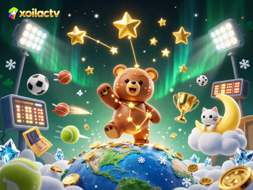 Experience thrilling action with xoilactv featuring a constellation bear and sports elements in dynamic play