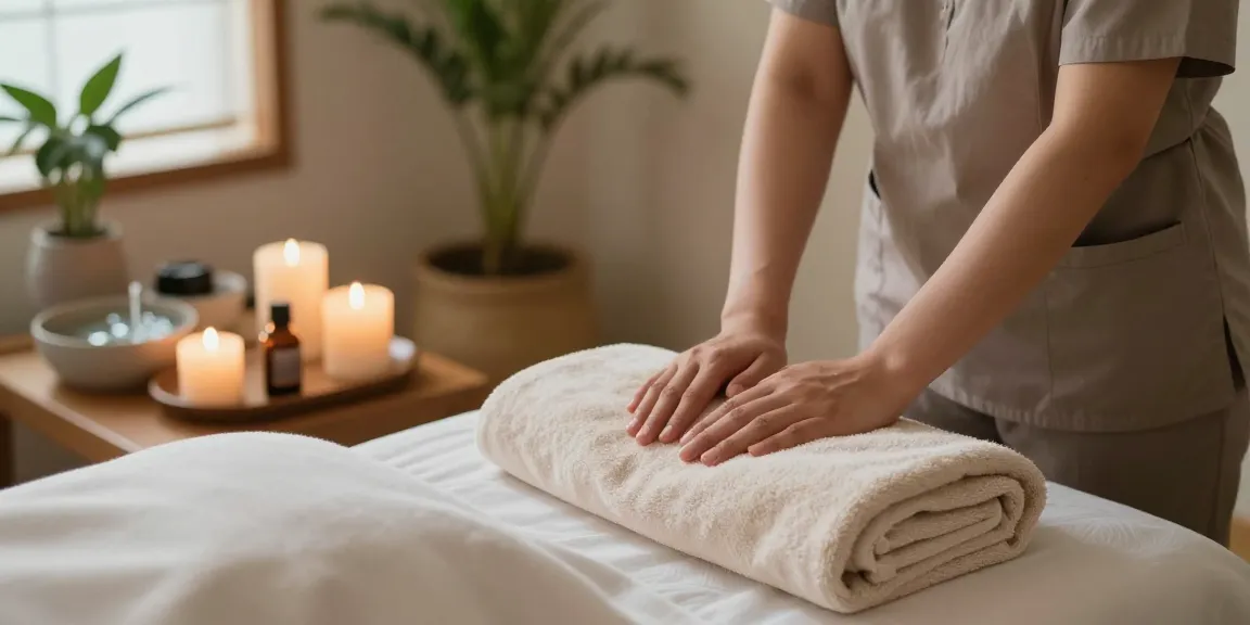 Experiencing a 서울출장마사지 in a serene massage room with ambient lighting.